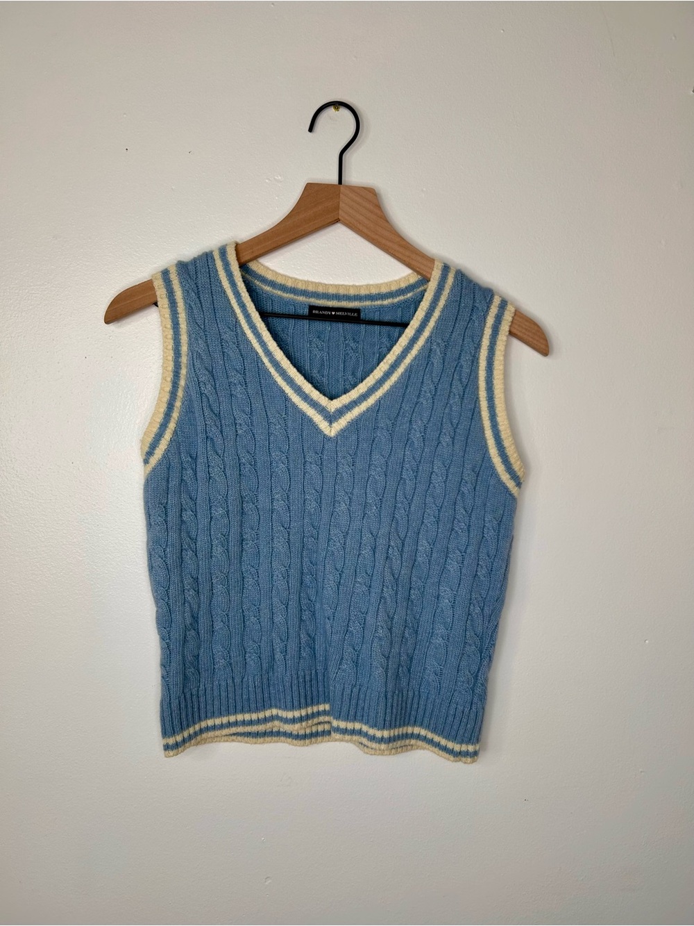 Brandy Melville blue & cream V-Neck Sweater Vest